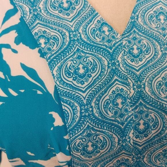 George Floral Flowers Size Small S Blue White Coastal Greece V Neck Blouse - Picture 8 of 11